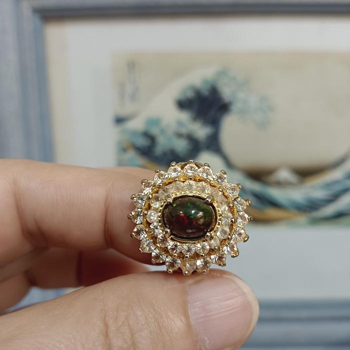 Cincin Opal Black Fire Opal Ring Natural Opal