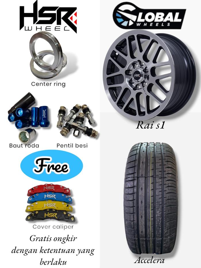 Velg hsr R15 lebar 65 pcd 4x100 dan 4x114,3 paket komplit | velg mobil brio sigra ayla ignis dll
