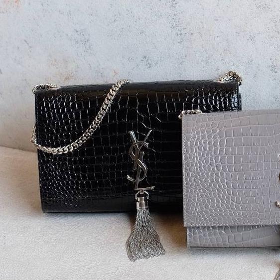 YSL SAINT LAURENT Medium Kate Bag in Black Croco SHW