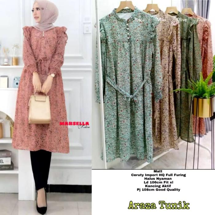 Long Tunik Wanita Bahan Adem Ceruty Babydoll Import Full Furing