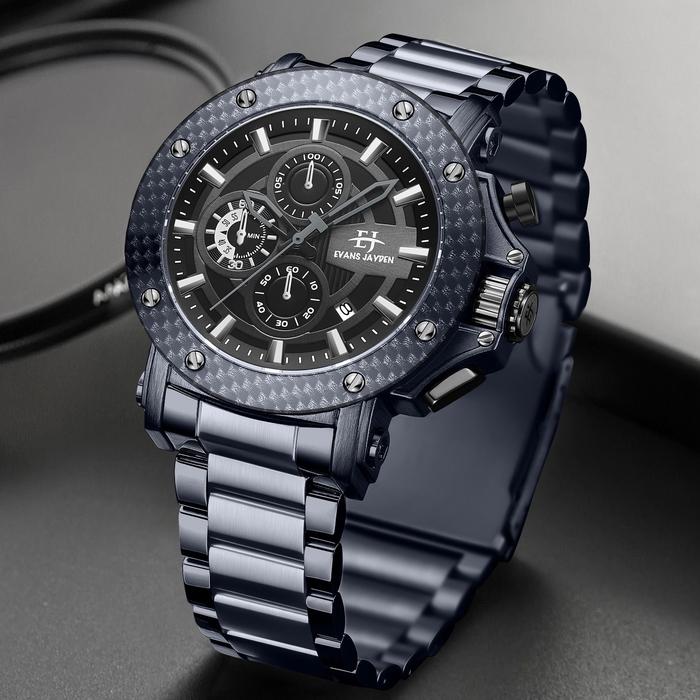 Jam Tangan Pria EVANS JAYDEN 9842 ORIGINAL Kaca Sapphire Stainless