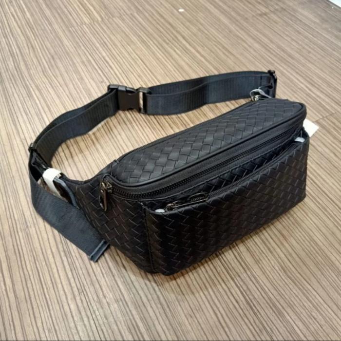 tas pria waistbag kulit import bodybag cowok anyaman 7891