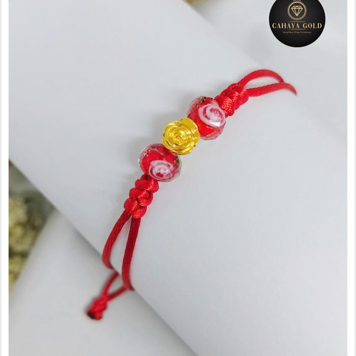 Gelang Tali Asli 2 Layer Emas Mawar/Lotus 24k Hongkong 999%