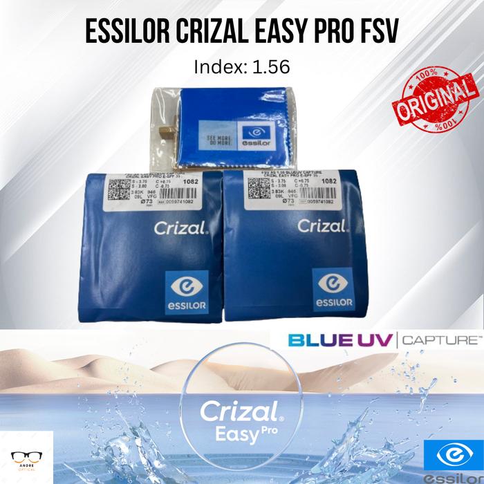 Lensa Essilor Crizal Easy Pro FSV Super 1.56 Aspheris Blue UV Capture