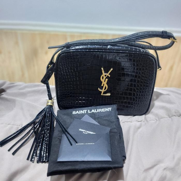 Saint Laurent Lou Camera Bag Medium Croco Embossed Black BRAND NEW