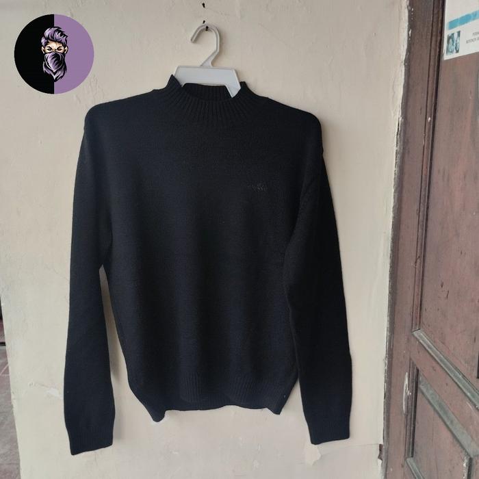 Turtleneck Ellesse Black Colour Original Pria Hitam Hoodie Basic Wanita Crewneck Tebal Baju Casual K