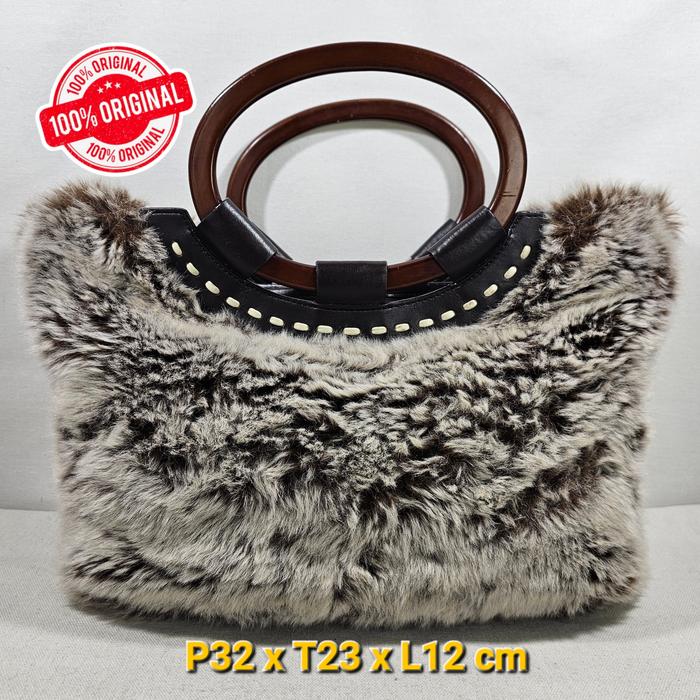 4 degree celcius Japan original fur tote bag with cow genuine leather tas jinjing bulu wanita
