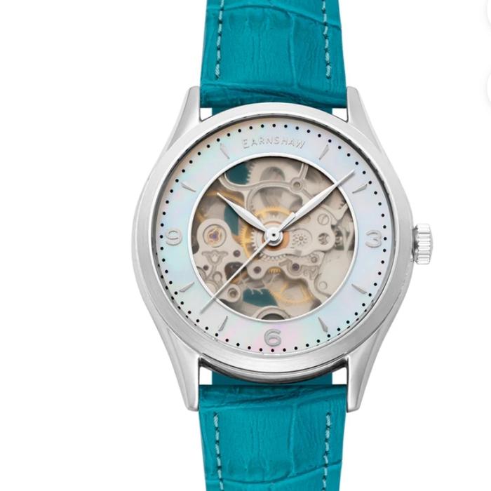 jam tangan wanita Thomas Earnshaw automatic skeleton dial blue leather