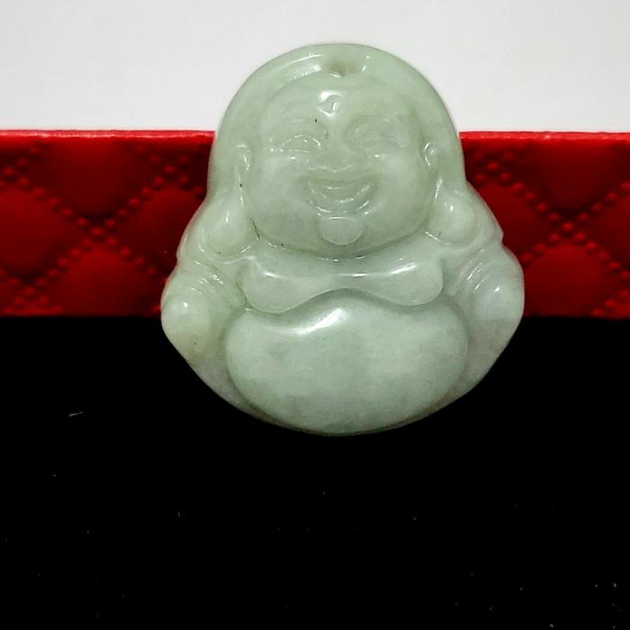 Liontin Natural Giok Dewa Maitreya Happy Buddha Natural Jade Jadeite Stone Pendant