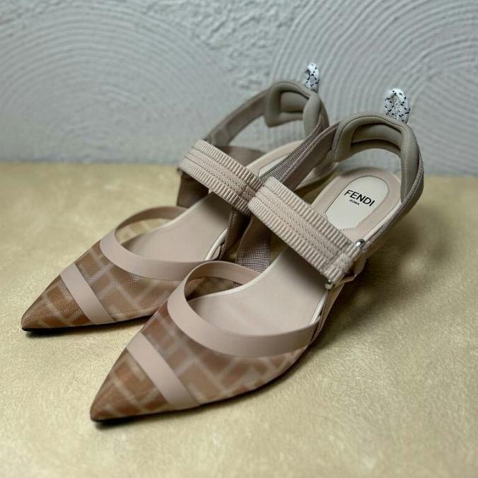 Best Seller Fendi Colibri Kitten Heels FF Beige Slingback