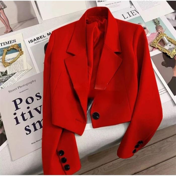 cropped blazer - cropped blazer plaid - cropped blazer wanita lengan panjang