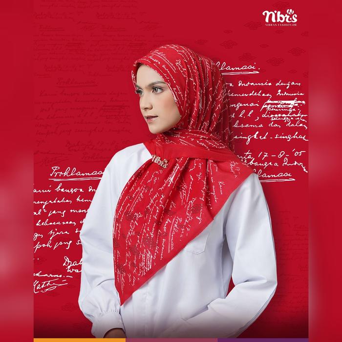 Nibras Hijab Terbaru PROKLAMASI SCARVES Spesial Edisi Merah Putih Kemerdekaan Warna Merah Red Jilbab