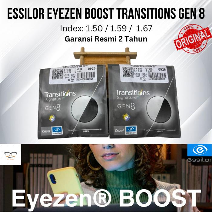 Lensa Essilor SV Eyezen Boost Transitions Gen 8 Airwear 1.59