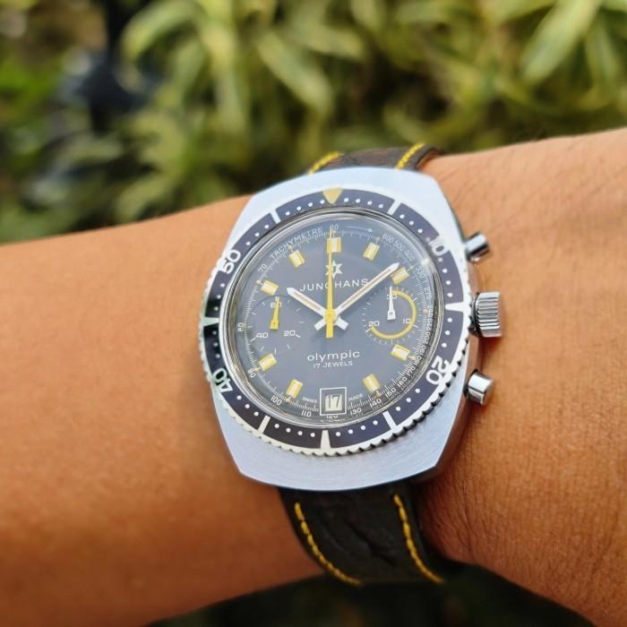 70s Vintage Junghans Chronograph grey dial Munich Olympic Valjoux 7734 17j mint condition
