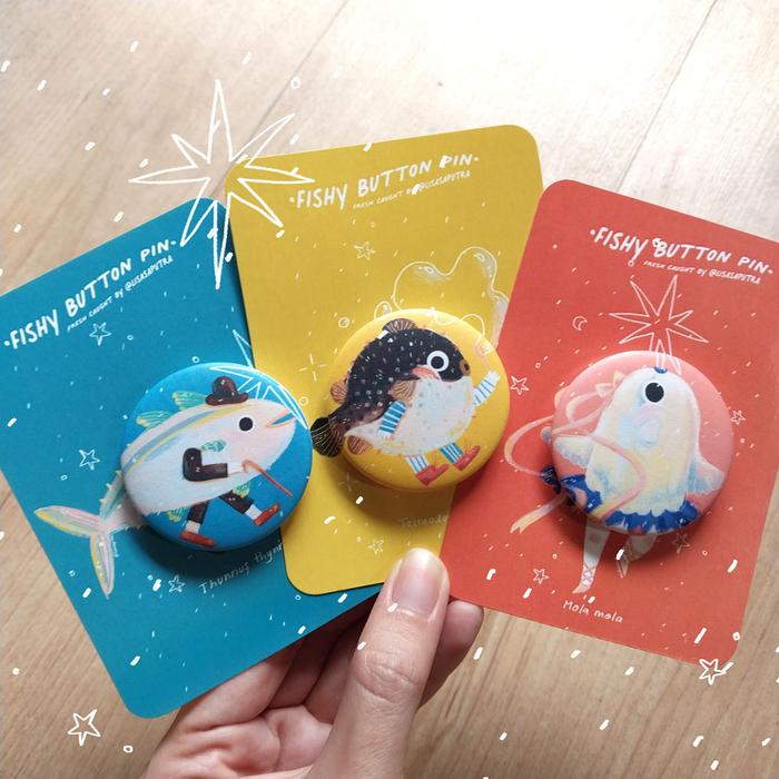 Button pin color fun ikan buntal bluefin tuna mola sunfish pufferfish