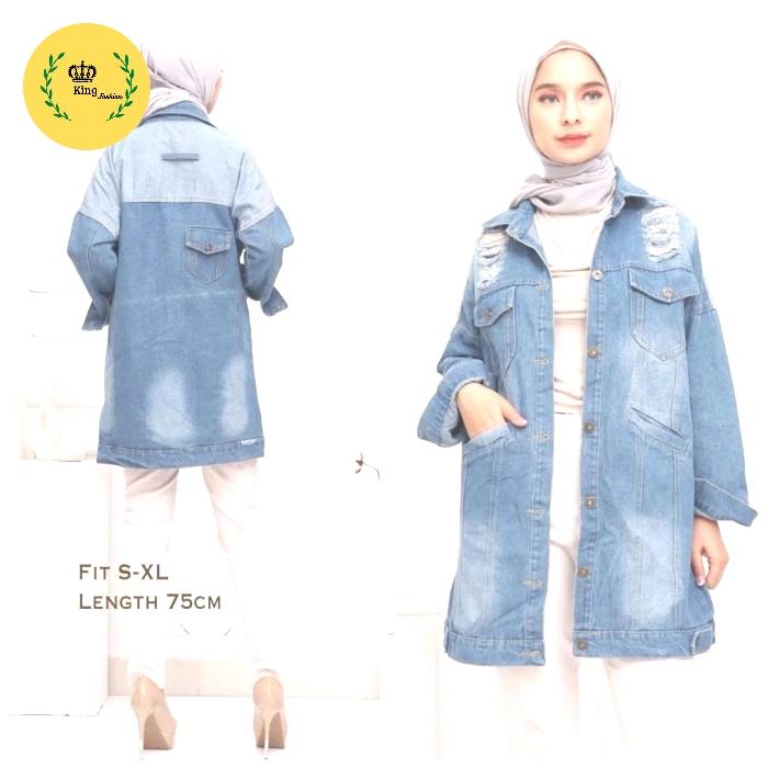 Long outer jeans wanita premium jaket wanita bahan jeans lengan panjang casual
