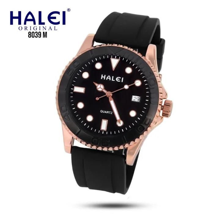 Halei Watch 8039 M - Jam Tangan Halei Pria Karet Tanggal Aktif Analog Kekinian - Tahan Air dan Garan