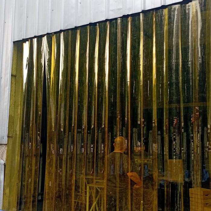 tirai PVC curtain orange lengkp + hanger breaker T. 3,3m x L 2m. pakai 12.daun