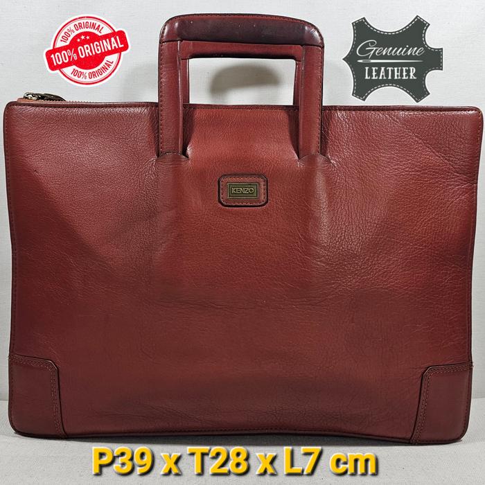 Kenzo original japan vintage Briefcase document messenger hand bag full genuine leather kulit tas ji