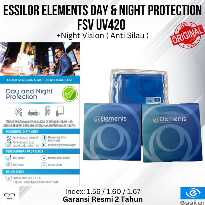Lensa Essilor Elements Day & Night Protection FSV 1.60 + Night Vision