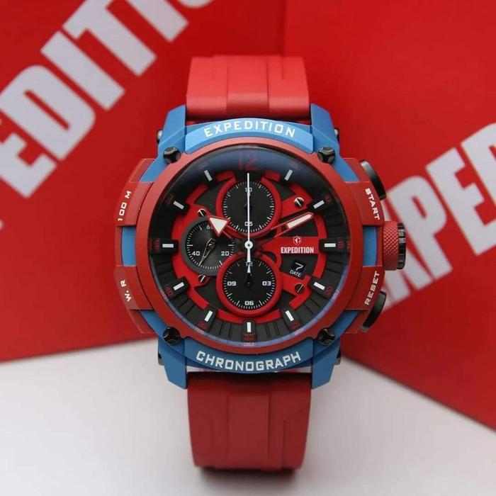 JAM TANGAN PRIA EXPEDITION E6781 E 6781 RED TOMBOL BLACK ORIGINAL