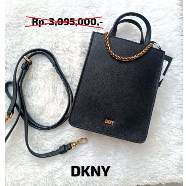 NEW Original ASLI DKNY Black Mini Sling Bag Black Leather Tas Selempang Kulit