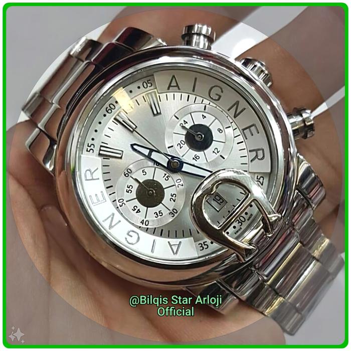 Aigner Bari A37500 Pria Super Premium Tali Rantai Solid Stainless Steel Silver