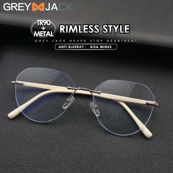 Gray Jack Kacamata Antiradiasi Blueray Rimless Bahan TR+Metal Model Kotak Bisa Minus Pria Wanita S85