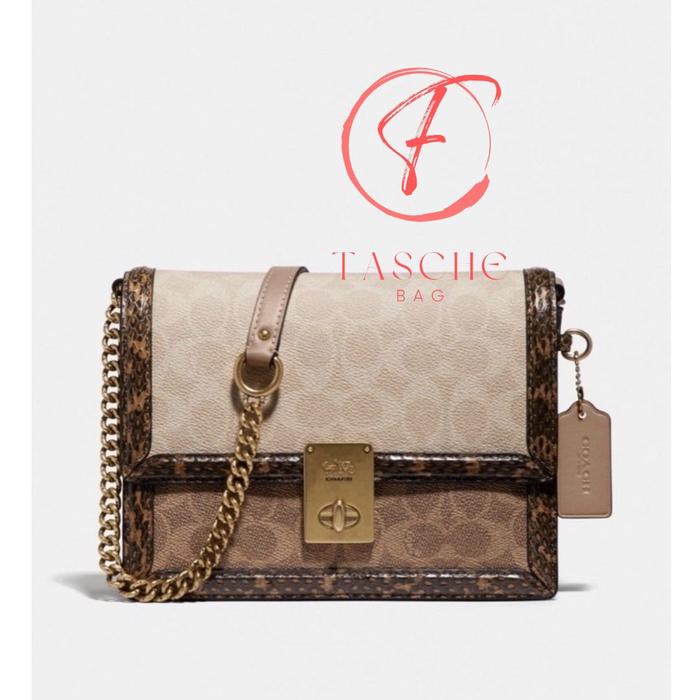 tas wanita women selempang Hutton Shoulder Bag in Blocked Signature Canvas Snakeskin 89068