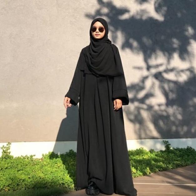 Best Seller Baru Abaya Polos Wanita Umroh Gamis Arab Busui Hitam - Putih S