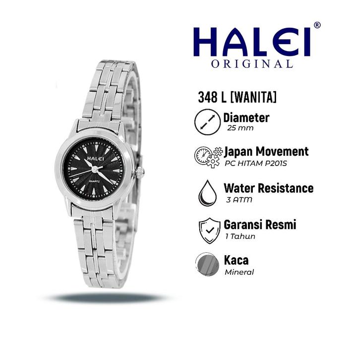 Hemat Halei 348 L - Jam Tangan Wanita Halei Rantai Stainless Back Kekan - Tahan Air Dan Garansi 1 Ta