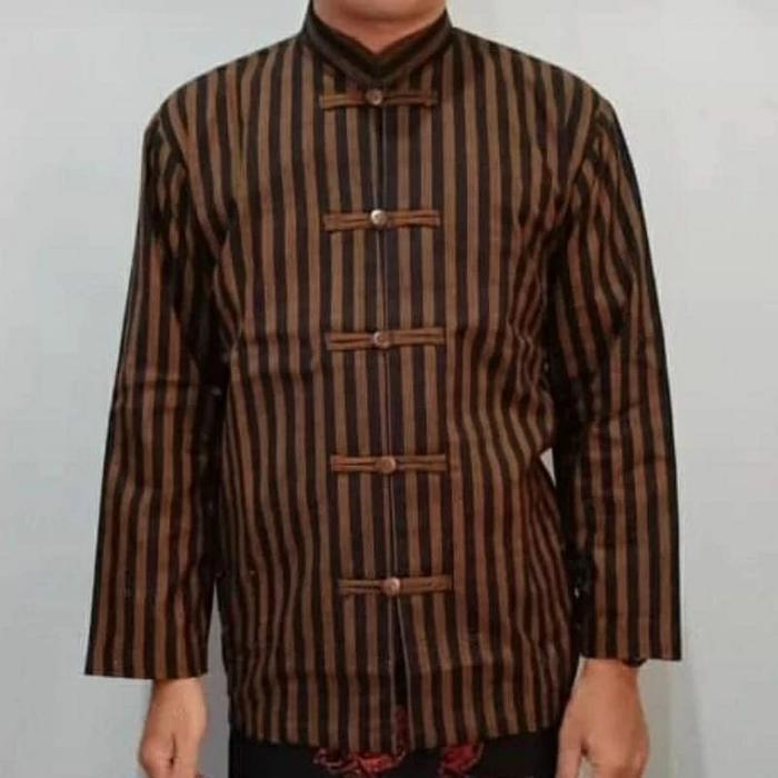 BAJU ATASAN SURJAN LURIK KERAH KOKO SHANGHAI MANDARIN KEMEJA SORJAN LOREK LIRIS GARIS SANGHAI CHINA