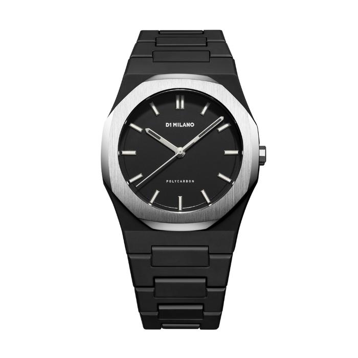 Jam Tangan Pria D1 Milano Polycarbon 2019 Black with Silver Bezel