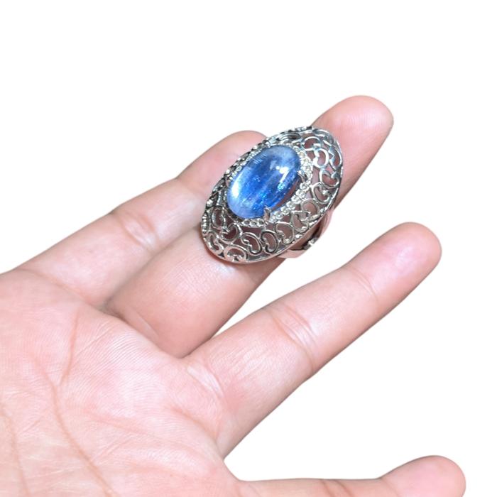 Cincin wanita natural batu mulia permata blue kyanite jumbo || REL6-668