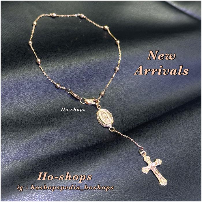 Gelang Rosario Salib & Bunda Maria Rosegold Kadar 750 Asli Emas