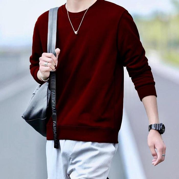 Borong Sweater Keren Kaos Pria Polos Panjang Kaos Pria Distro Crewneck Cowok Trendy Sweatshirt Elega