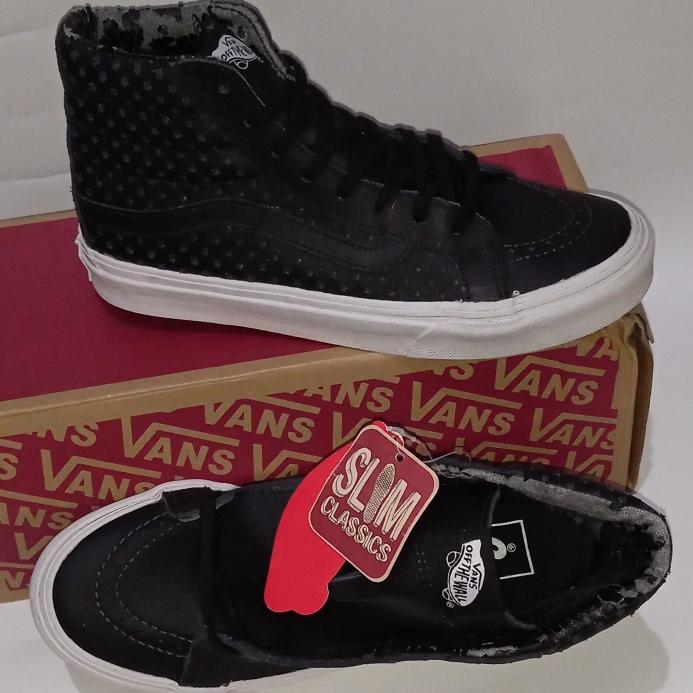 Sepatu anak perempuan Vans Sk8-Hi Slim Leather Perf Stars Size 35 22 Original OG Authentic High Anak