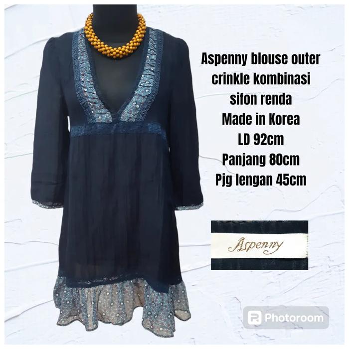 Aspenny blouse outer wanita crinkle kombinasi sifon renda