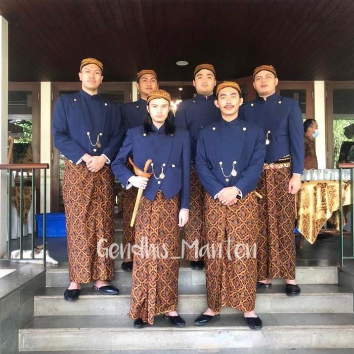 Hemat Baju Beskap Pria Bapak Anak Pengantin Solo Jogja Jawa, Jarik + Blangkon / Warna Navy