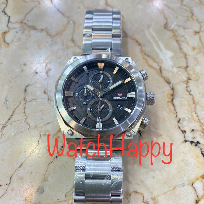JAM TANGAN PRIA ANALOG COMMANDO 7009 C7009 C-7009 C 7009 QUARTZ CHRONO BLACK DIAL STAINLESS STEEL ST