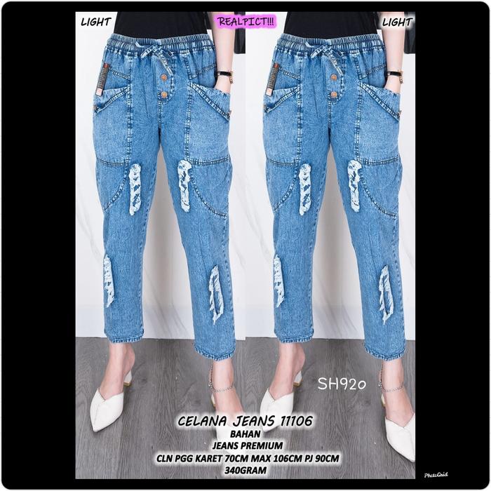 SH920 Celana Wanita Jeans Panjang Saku Celana Santai Karet lp106cm pj90cm