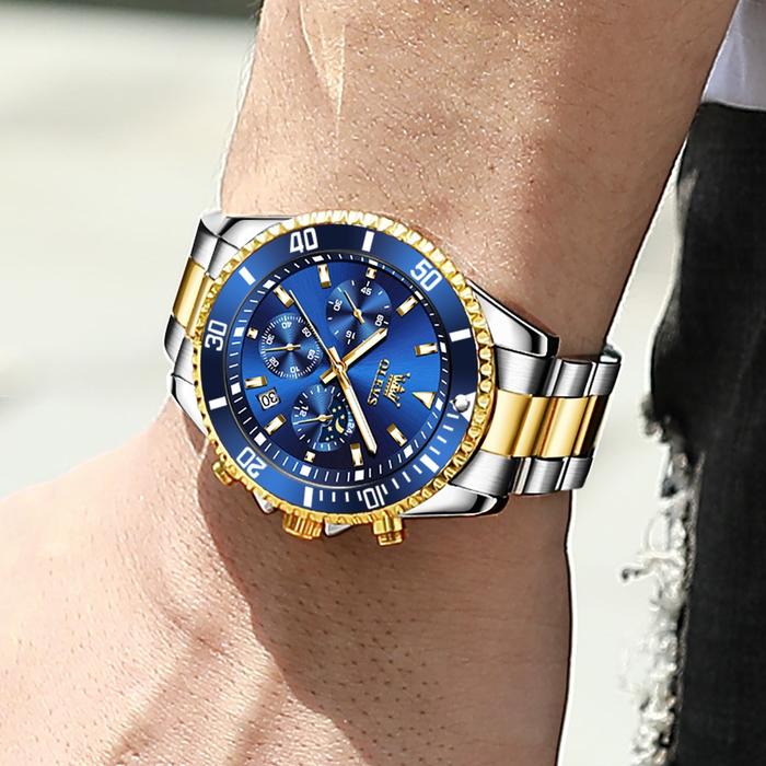 Jam Tangan Pria Anti Air Original OLEVS 2870 Luxury Analog Stainless Steel Chronograph Watch Men