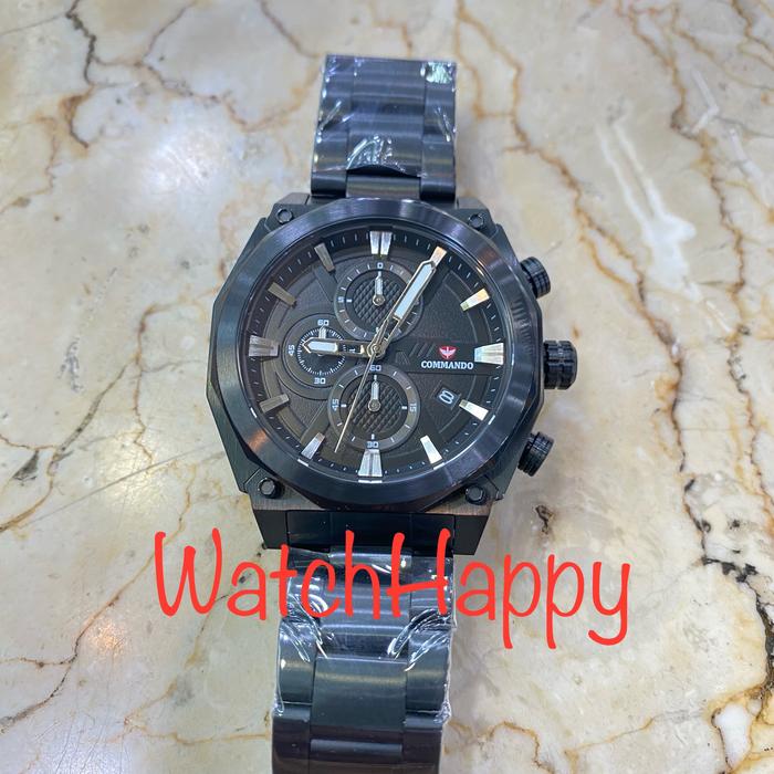 JAM TANGAN ANALOG PRIA COMMANDO 7009 C-7009 C7009 C 7009 QUARTZ MOVEMENT CHRONO FULL BLACK STAINLESS