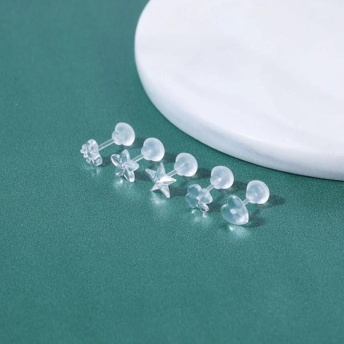 Anting Tusuk EarLobe Tragus Bahan Plastik / Resin Bening Motif