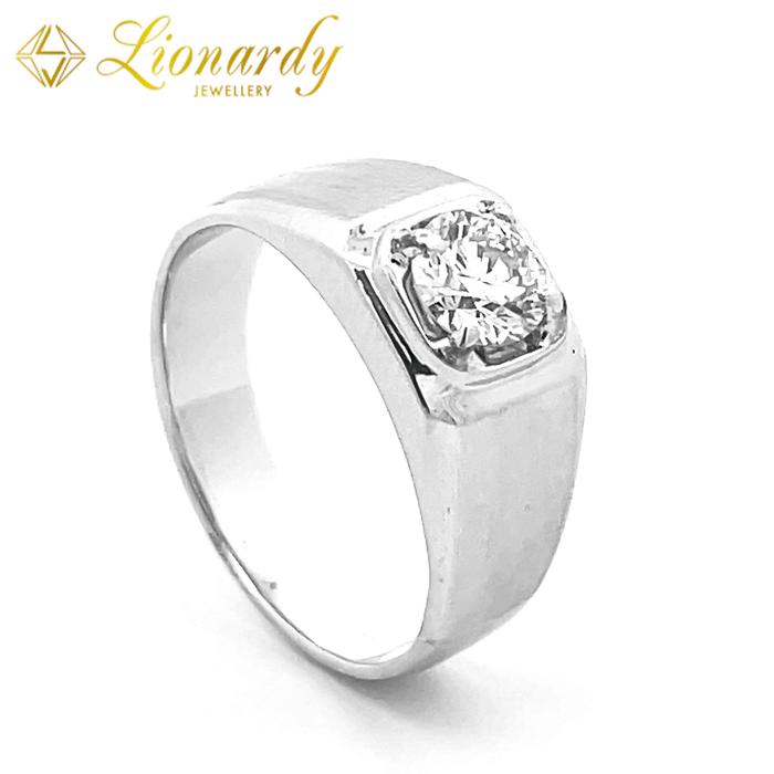 Lionardy Jewellery Cincin Berlian Pria - Mens Ring - Model Solitaire 1 Diamond - Emas Putih - TR3727