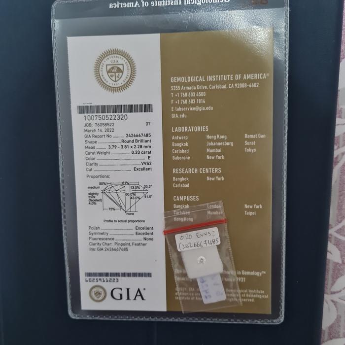 Berlian GIA 0,2crt VVS2 Color E
