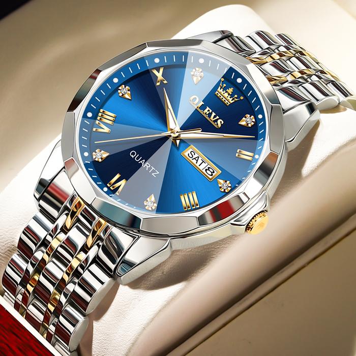 Jam Tangan Pria Original OLEVS 9931 Anti Air Keren Rantai Luxury Kalender Analog Luminous Man Watch