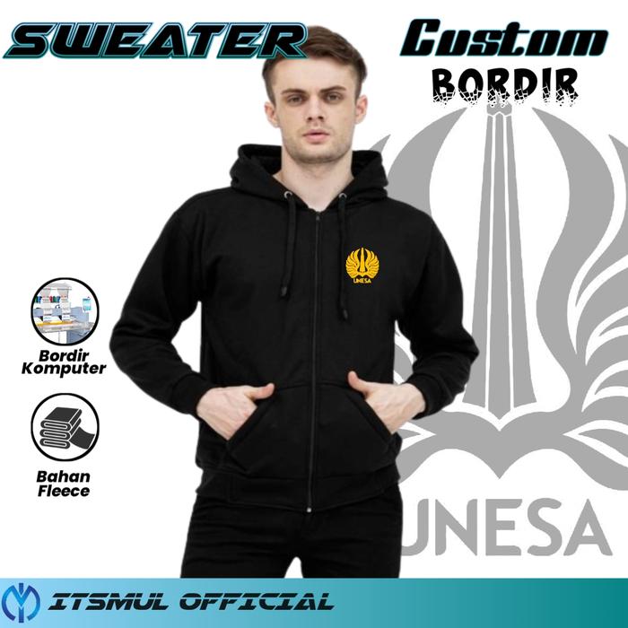 Jaket Hoodie Zipper Universitas Negeri Surabaya Bordir Sweater UNESA