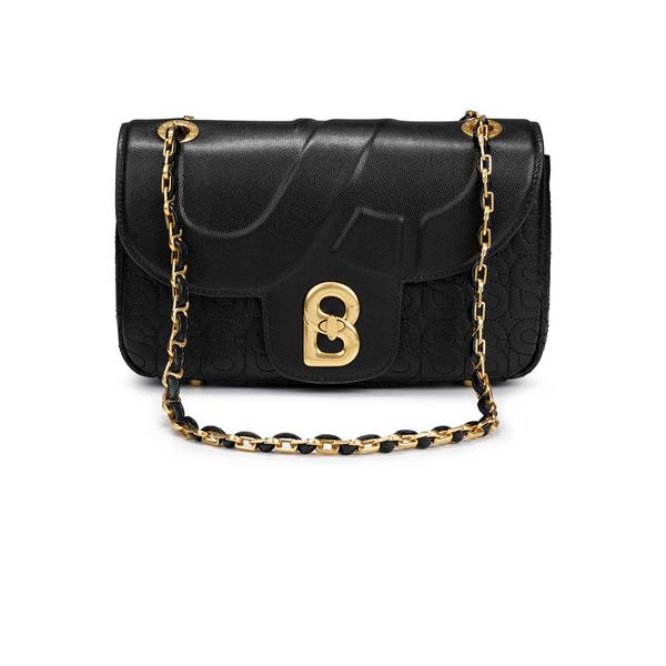 Buttonscarves Aluna Leather Flap Bag Medium - Black
