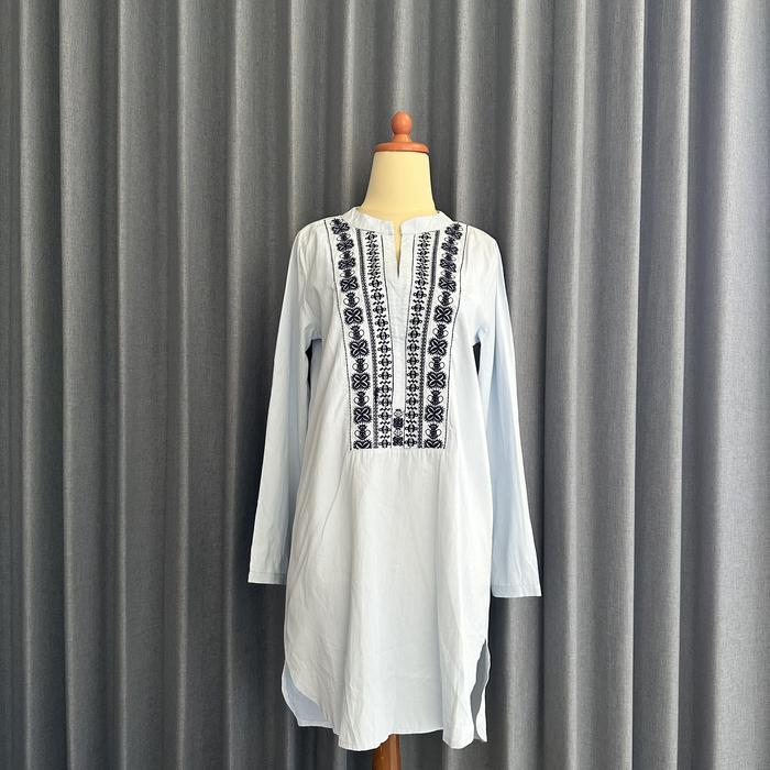 𝙋𝙍𝙀𝙇𝙊𝙑𝙀𝘿 Baby Blue Stripes Bordir Embroidered Long Sleeve Midi Dress Tunik Lebaran Mewah